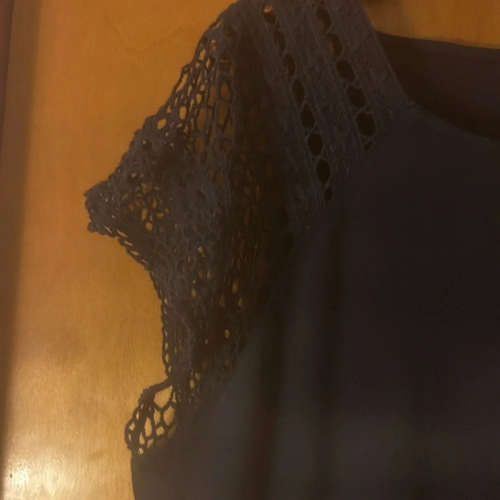 Lauren Ralph Lauren Dress Size 3X Navy Cotton Crochet Sleeve Beach Preppy Summer